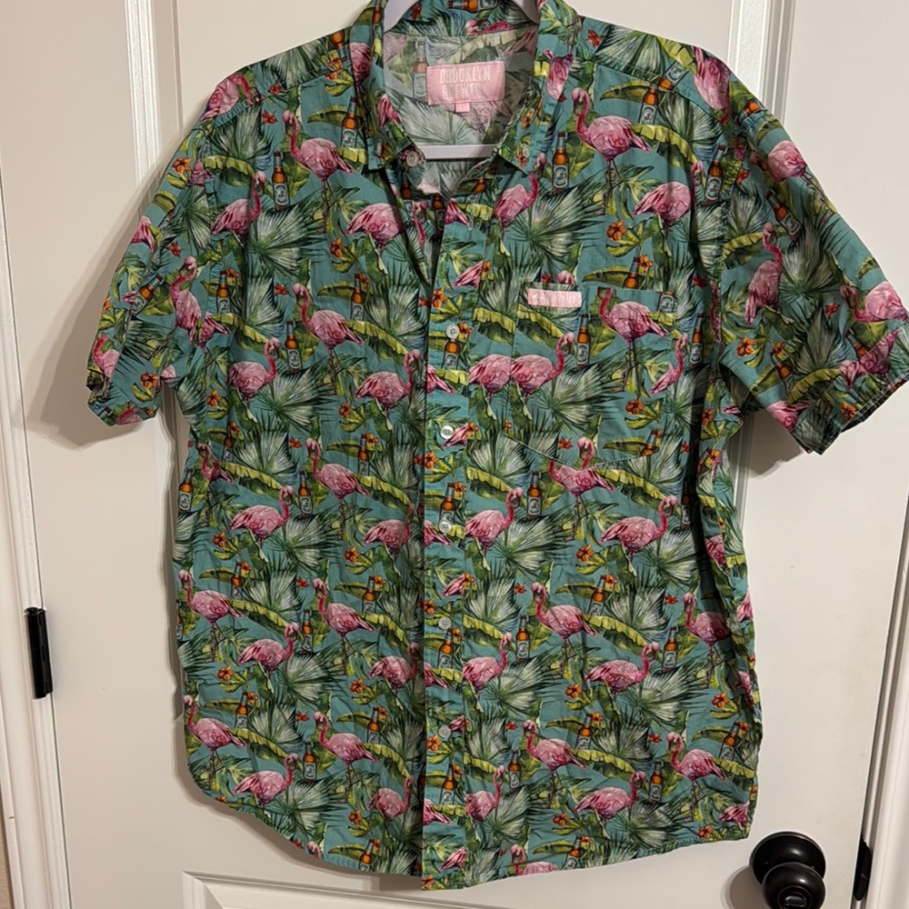Vibrant Green and Pink Casual Button Down Shirt